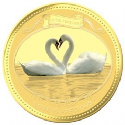 Монета  Любовь драгоценна - Лебеди золото