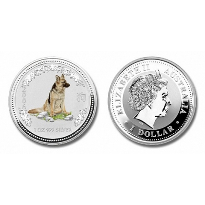 Выкупаем монету Год Собаки – Лунная cерия 1 Серебро 31.1 гр. , проба 999